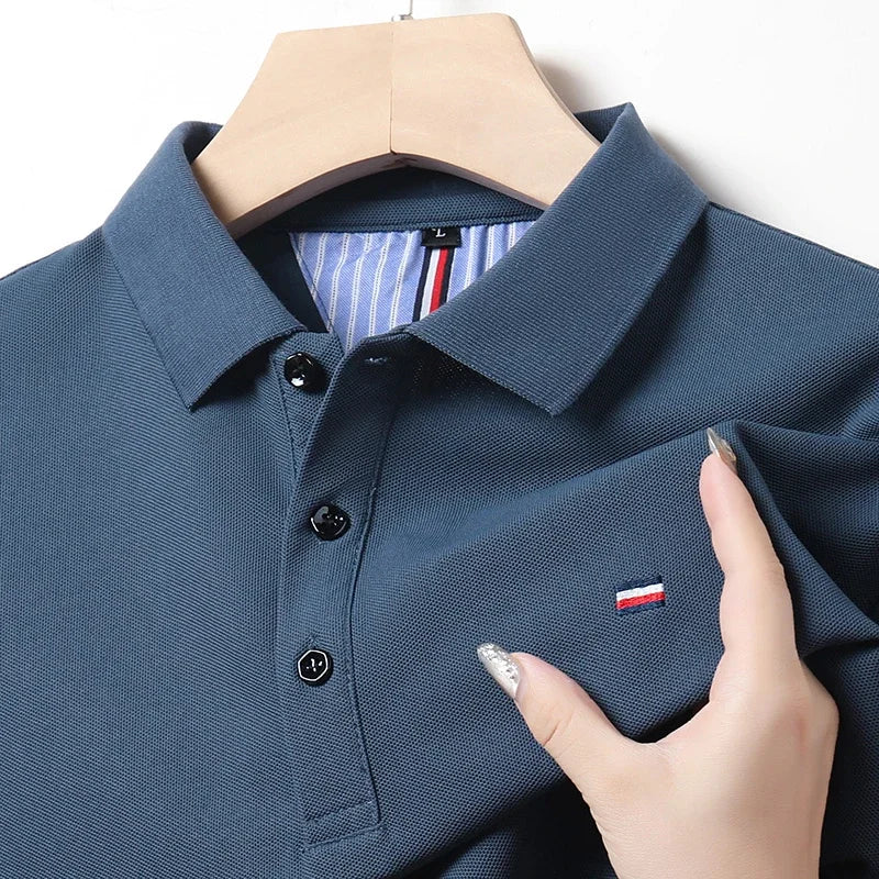 Men's Fitted Short Sleeve Casual Embroidered Polo