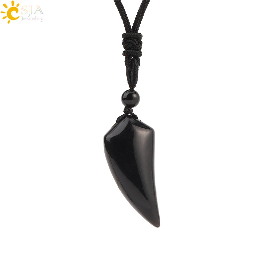 Men's Mali Necklace - Polished Stone Wolf-Shark Tooth