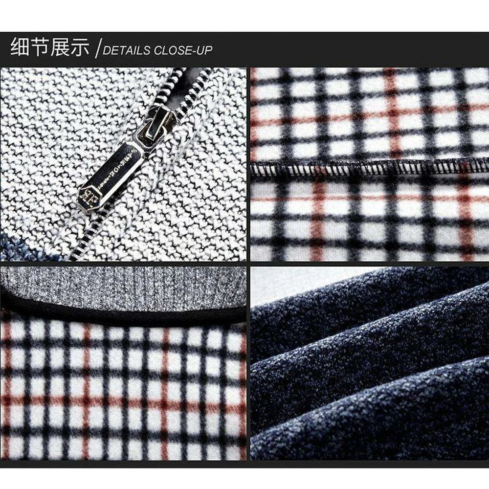 Spring Winter New Men's Cardigan Single-Breasted Fashion Knit Plus Size Sweater Stitching Colorblock Stand Collar Coats Jackets