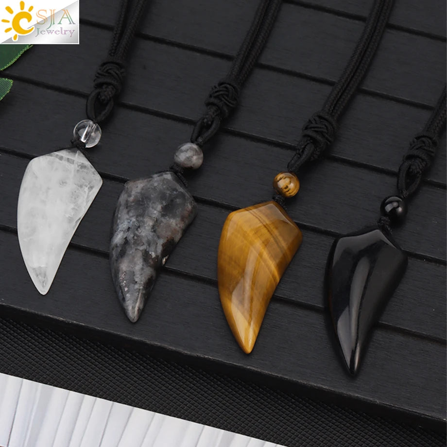 Men's Mali Necklace - Polished Stone Wolf-Shark Tooth