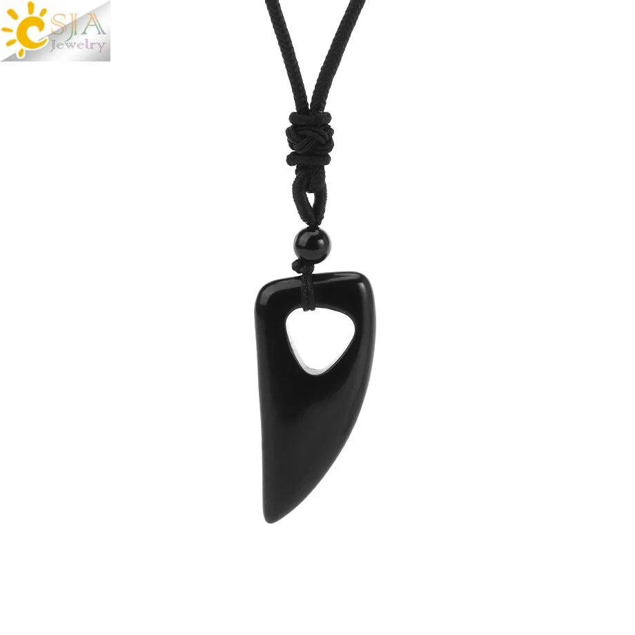 Men's Mali Necklace - Polished Stone Wolf-Shark Tooth
