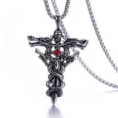Men's Mali Necklace - Double-Dragon Sword Pendant