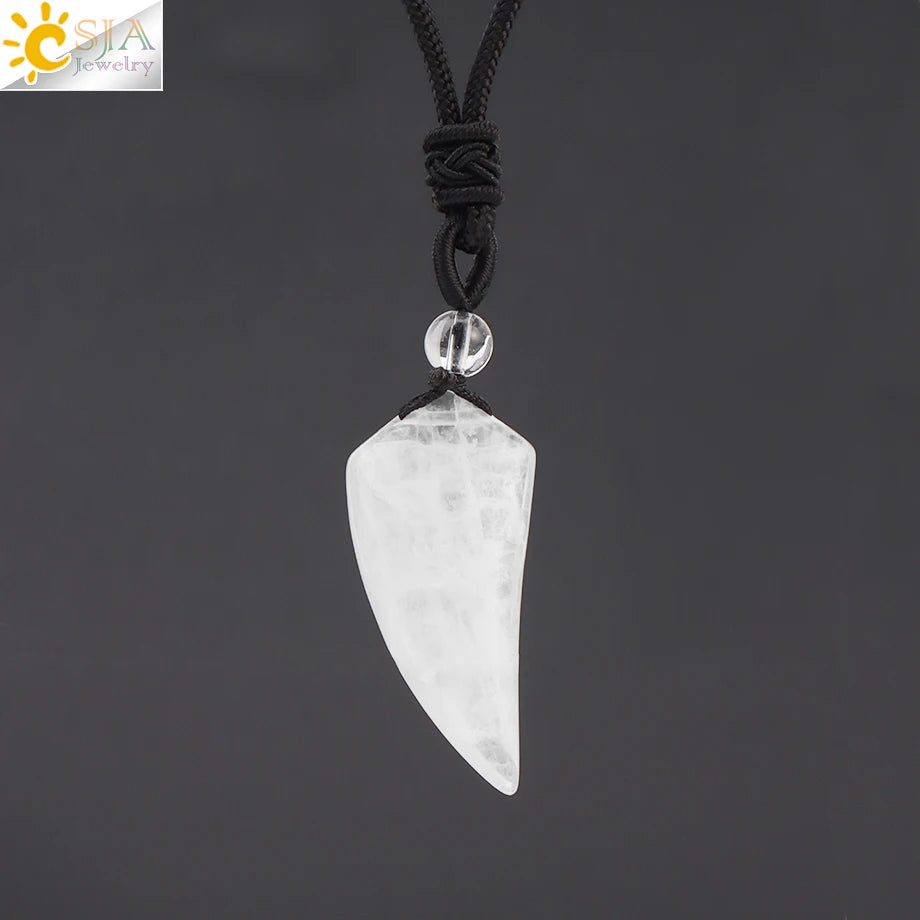 Men's Mali Necklace - Polished Stone Wolf-Shark Tooth