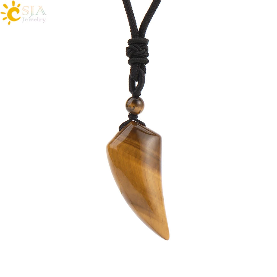 Men's Mali Necklace - Polished Stone Wolf-Shark Tooth
