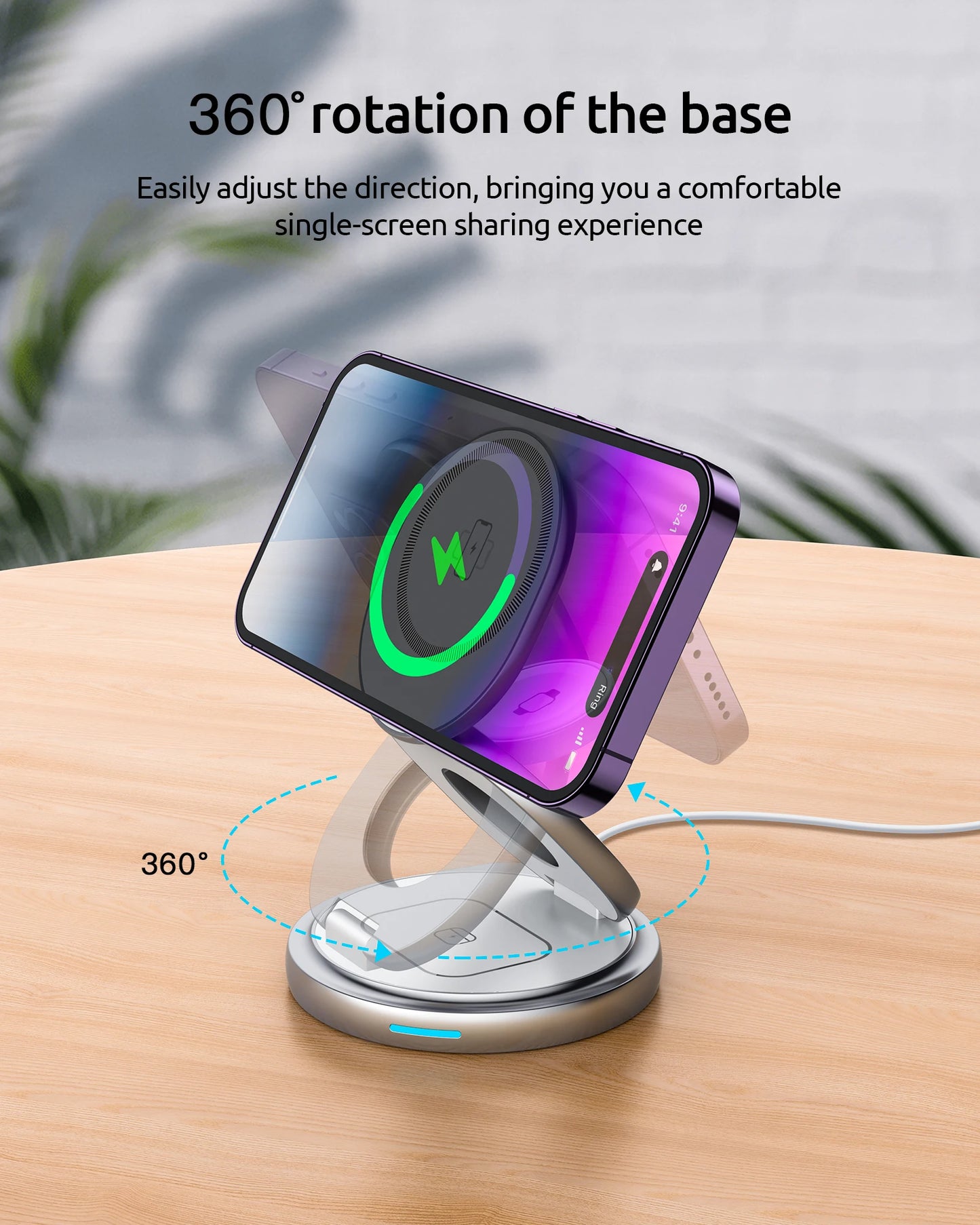 3 in 1 Charging Station Magsafe Travel Charger with 360 Rotating for iPhone 12~15 Series,for iWatch,for Airpods