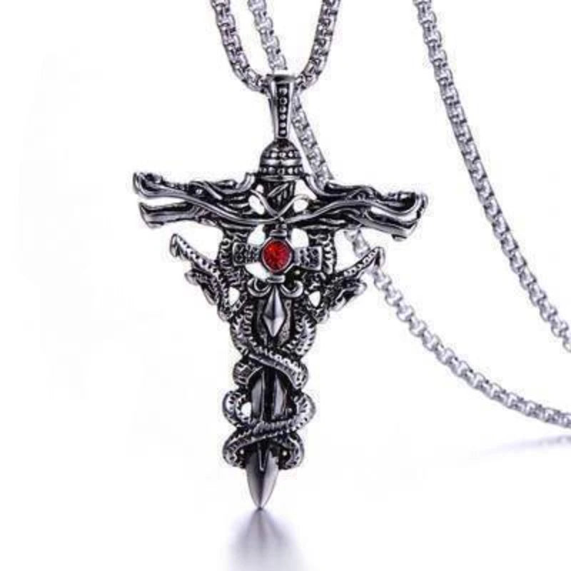 Men's Mali Necklace - Double-Dragon Sword Pendant