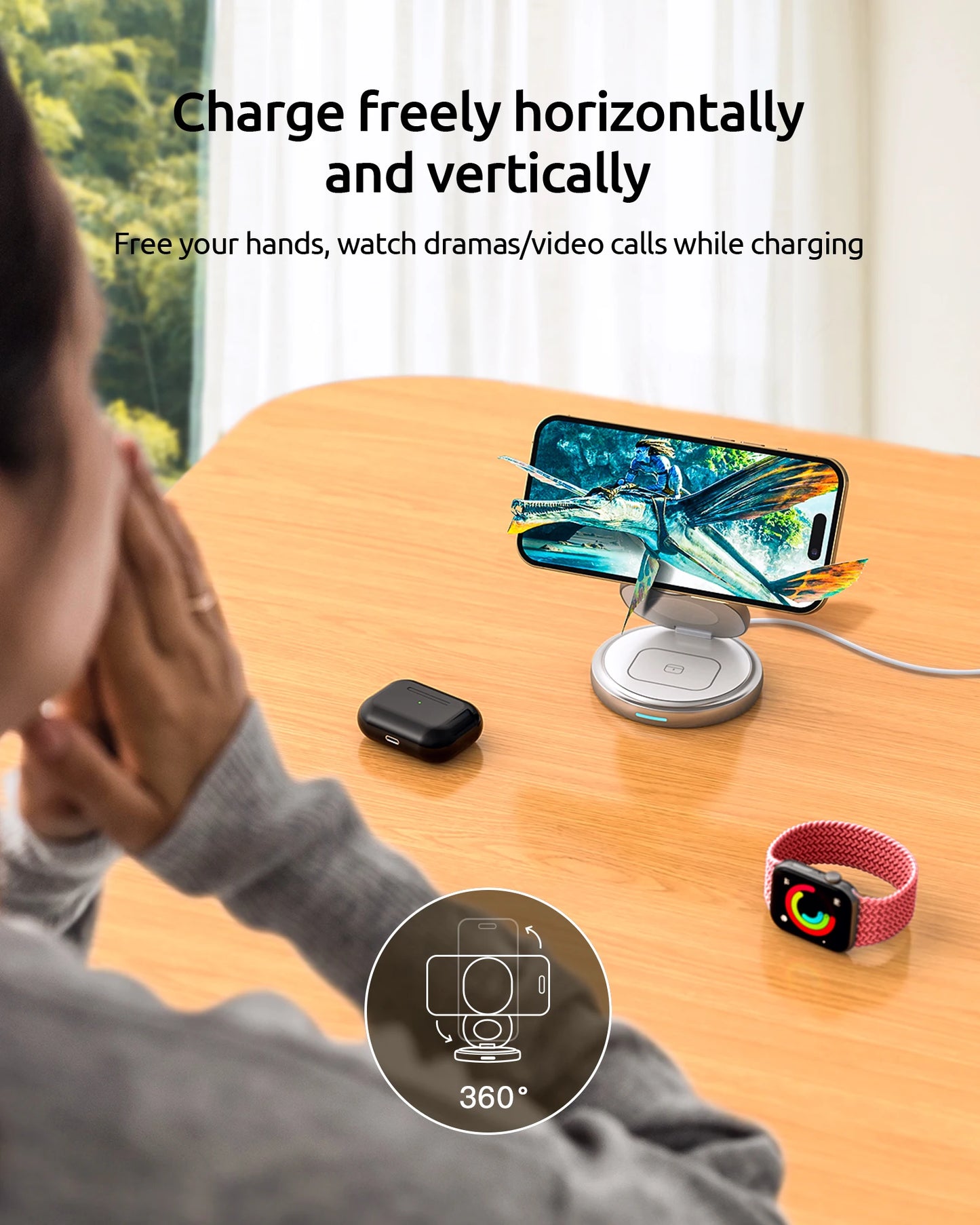 3 in 1 Charging Station Magsafe Travel Charger with 360 Rotating for iPhone 12~15 Series,for iWatch,for Airpods