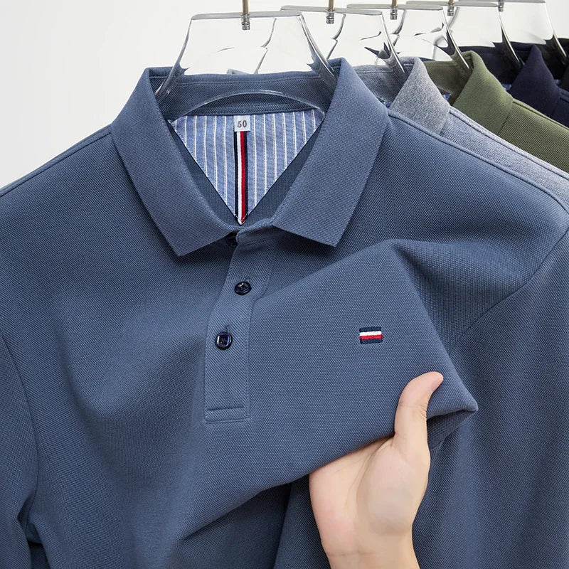 Men's Long Sleeve Casual Embroidered Polo