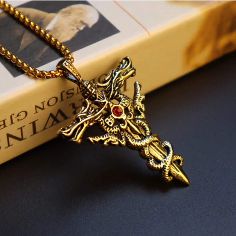 Men's Mali Necklace - Double-Dragon Sword Pendant