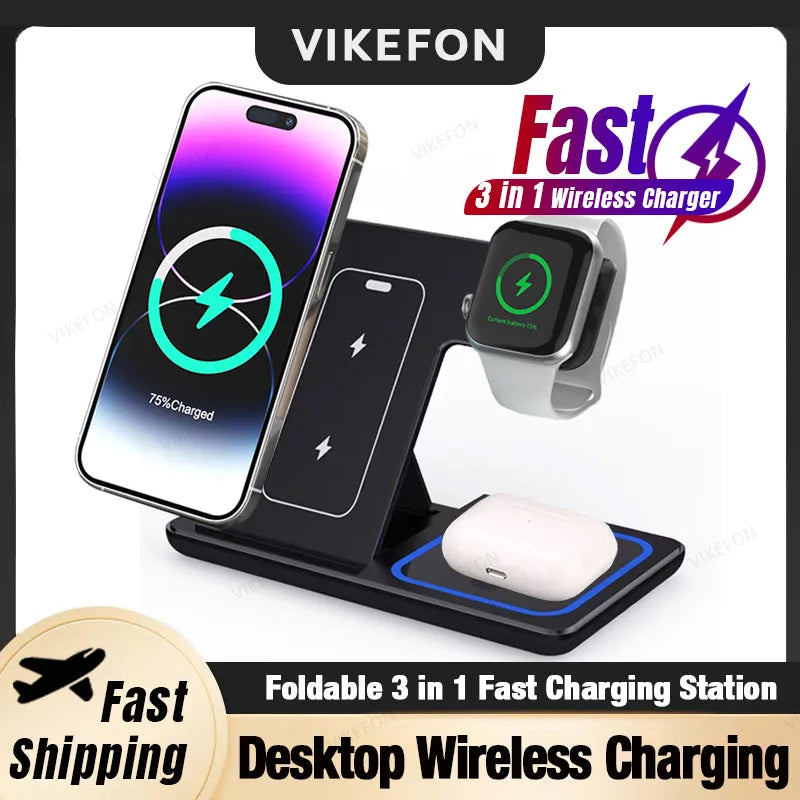 30W Apple Charging Dock: 3 in 1 Fast Charging Station (iPhone, Apple Watch, and Air Pods)