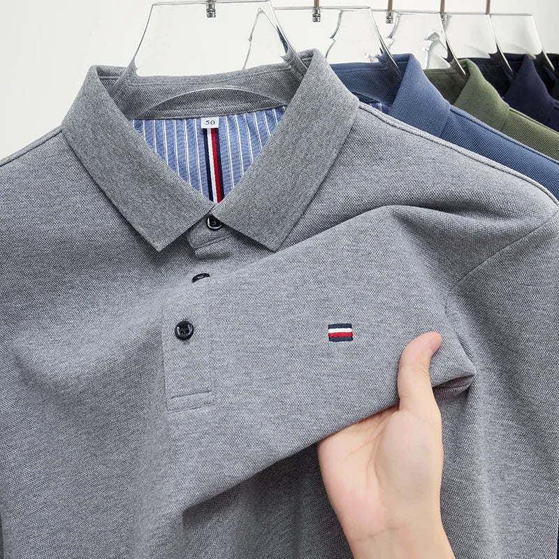 Men's Long Sleeve Casual Embroidered Polo