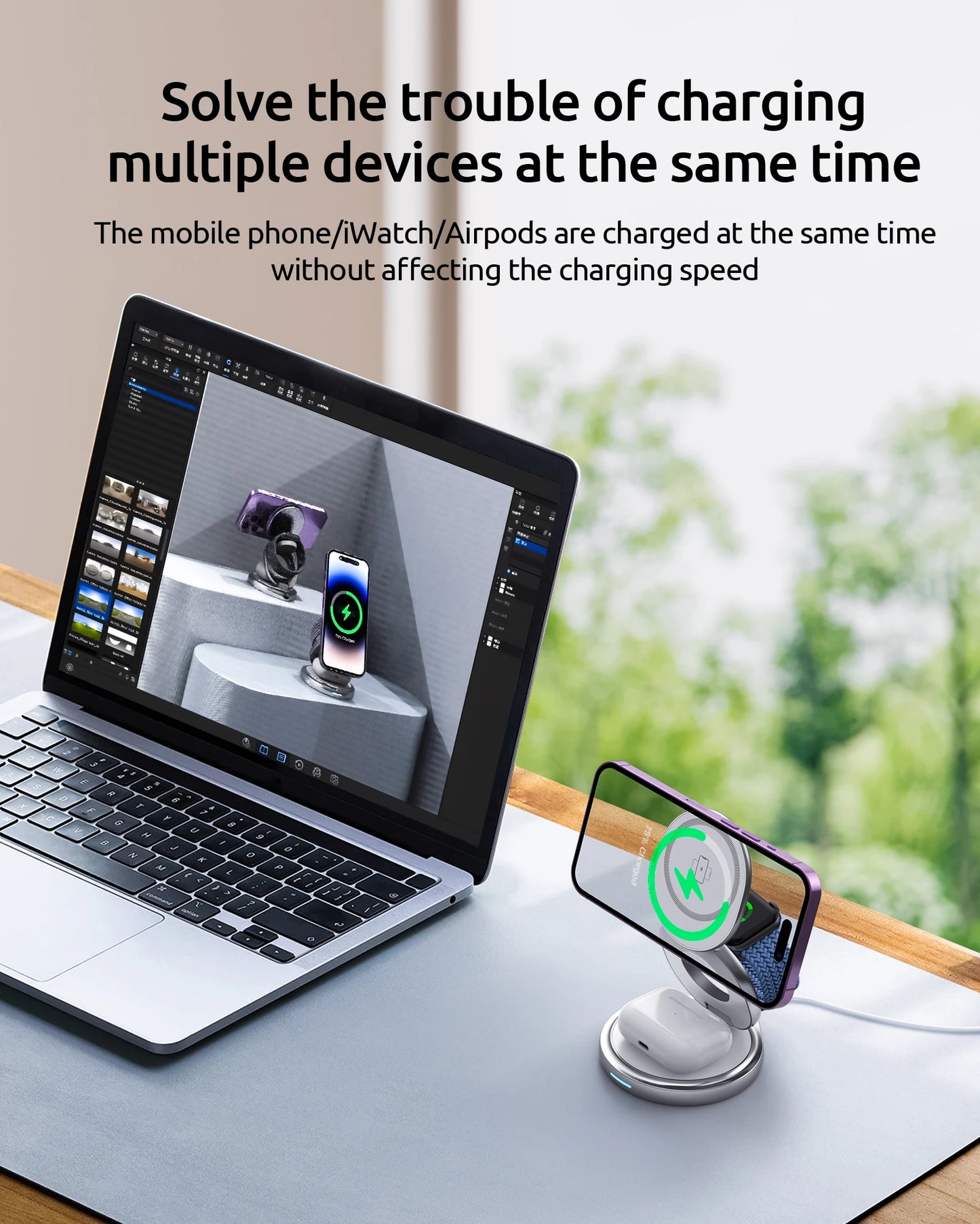 3 in 1 Charging Station Magsafe Travel Charger with 360 Rotating for iPhone 12~15 Series,for iWatch,for Airpods