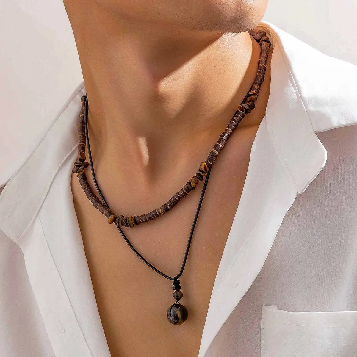 Men's Mali Necklace - 2pc Wooden/Stone Necklaces