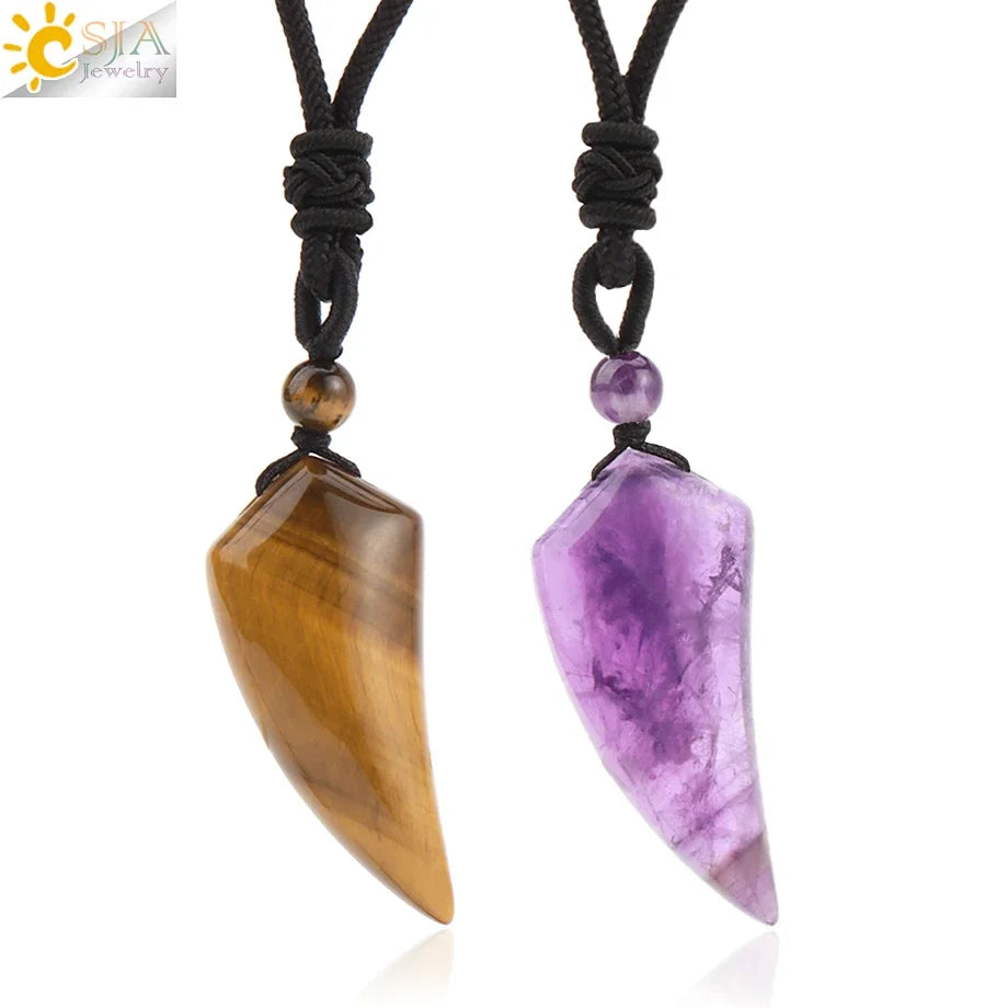 Men's Mali Necklace - Polished Stone Wolf-Shark Tooth