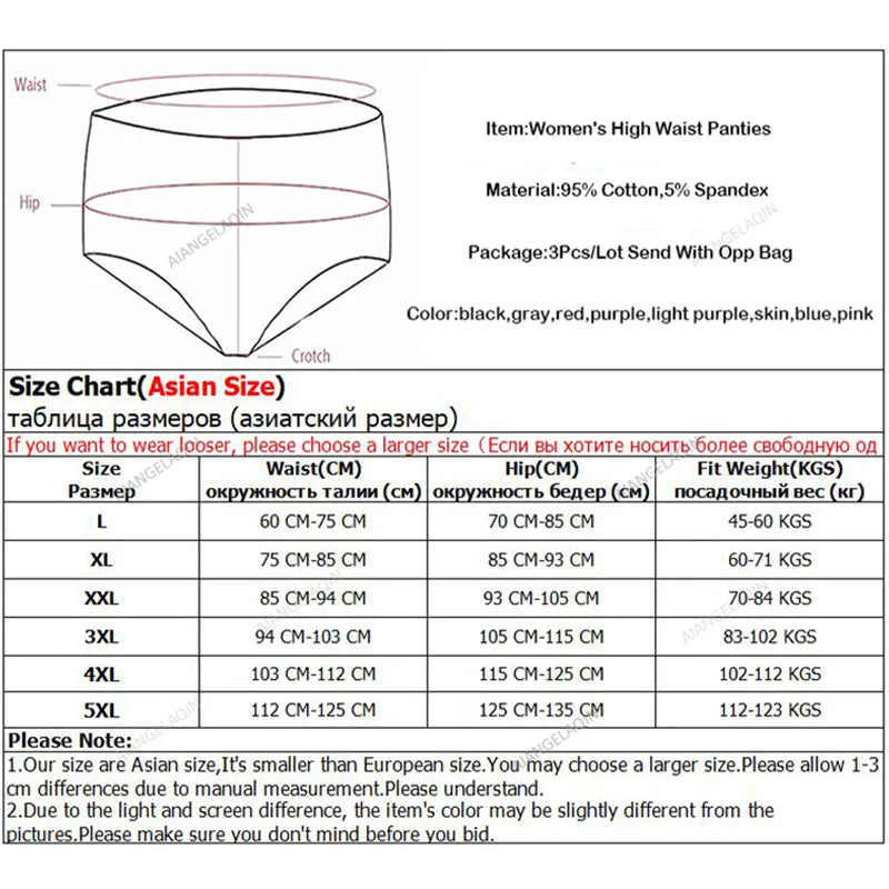 3Pcs/Lot Plus Size Underwear Women High Waist Women's Panties Cotton Brief Girl Breathable Panty Abdominal Underpants Ladies 5XL