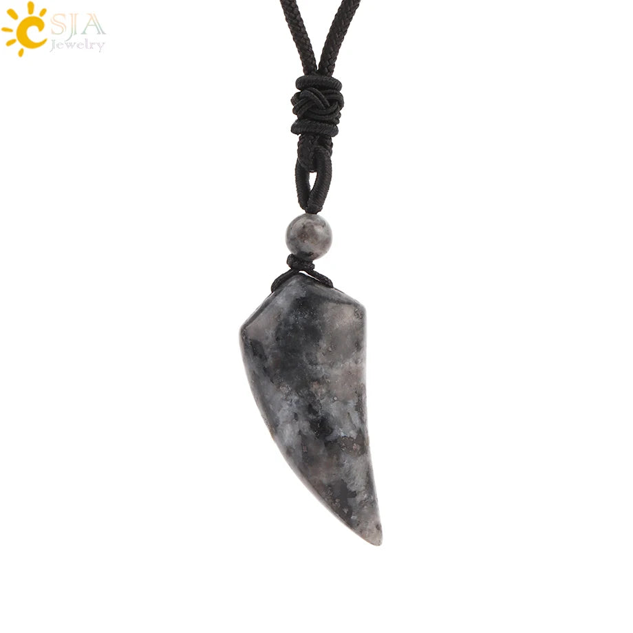 Men's Mali Necklace - Polished Stone Wolf-Shark Tooth