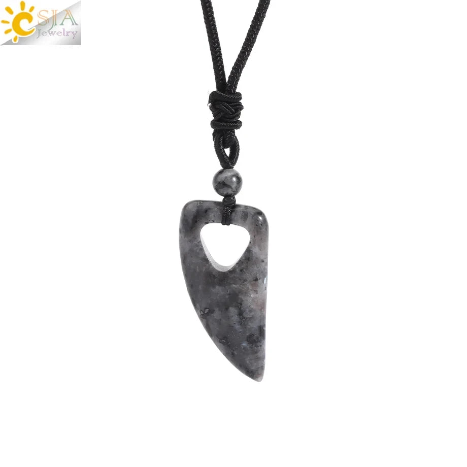 Men's Mali Necklace - Polished Stone Wolf-Shark Tooth
