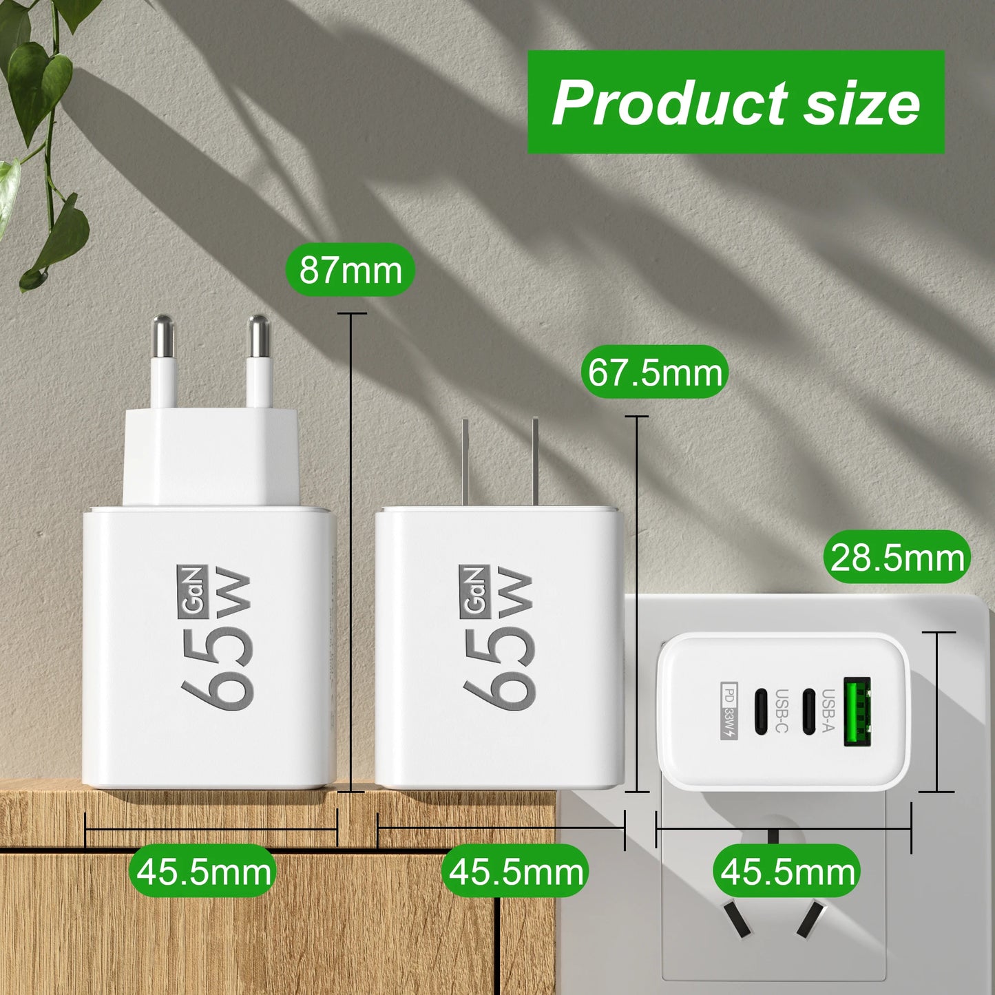 65W Lightning 3-Port Adapter - Charging Box/Plug (1 USB-A Port, 2 USB-C Ports)