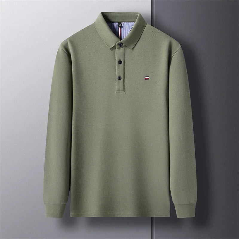 Men's Long Sleeve Casual Embroidered Polo