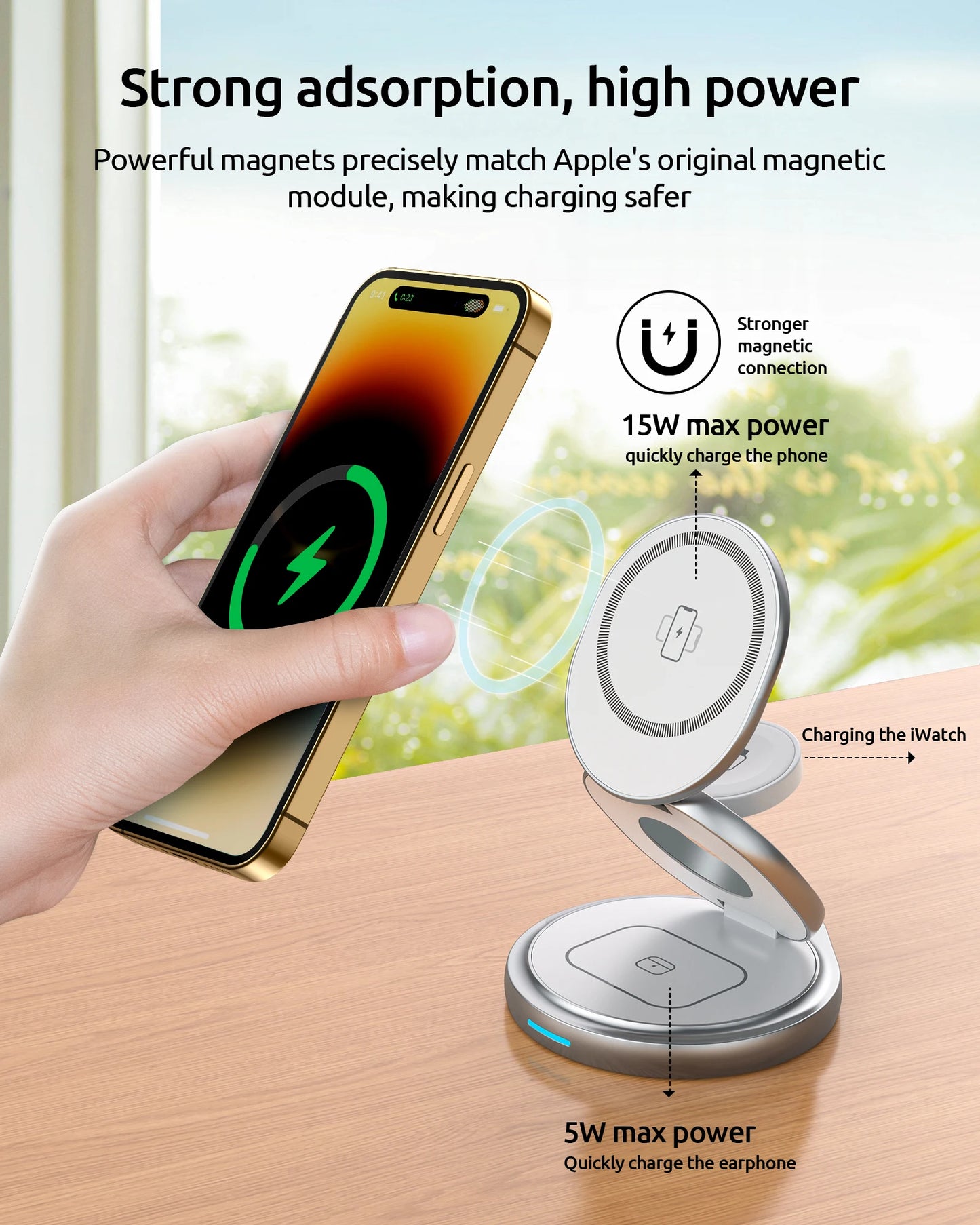 3 in 1 Charging Station Magsafe Travel Charger with 360 Rotating for iPhone 12~15 Series,for iWatch,for Airpods