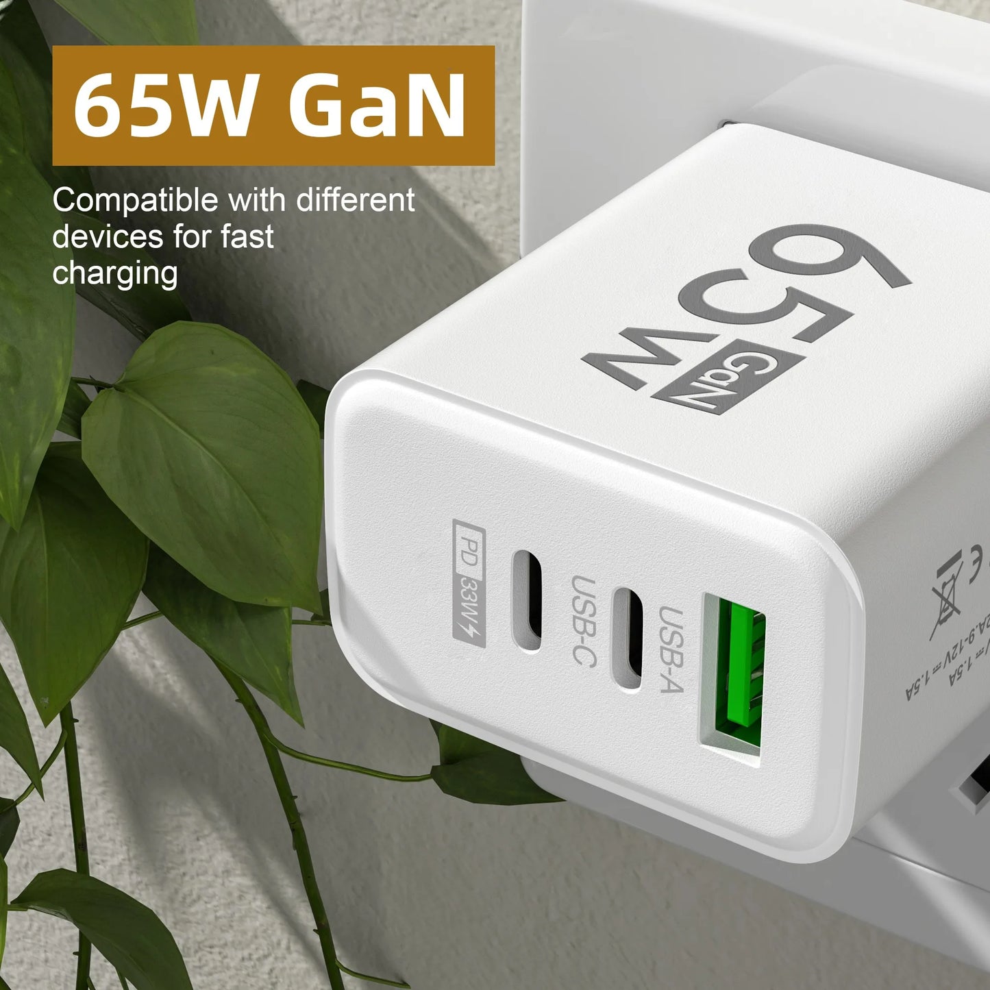 65W Lightning 3-Port Adapter - Charging Box/Plug (1 USB-A Port, 2 USB-C Ports)