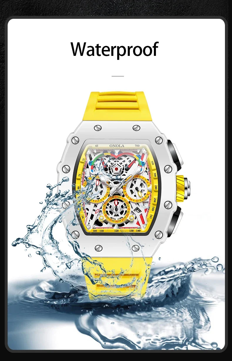 Luxury Watch Men's ONOLA Fashion Casual Multifunctional Silicone Tape Waterproof Quartz Watch White
