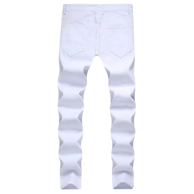 Men Fashion Ripped Stretch Skinny Jeans Trousers Male Destroyed Solid Sim Fit Jogging Pencil Denim Pants