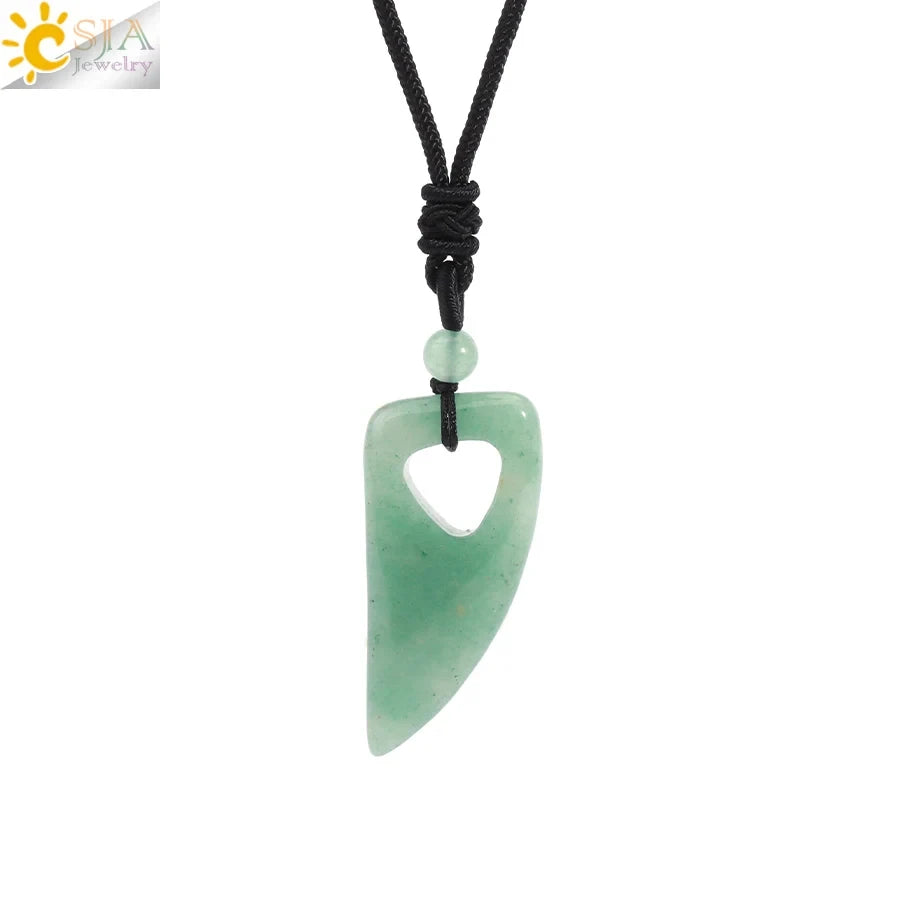 Men's Mali Necklace - Polished Stone Wolf-Shark Tooth
