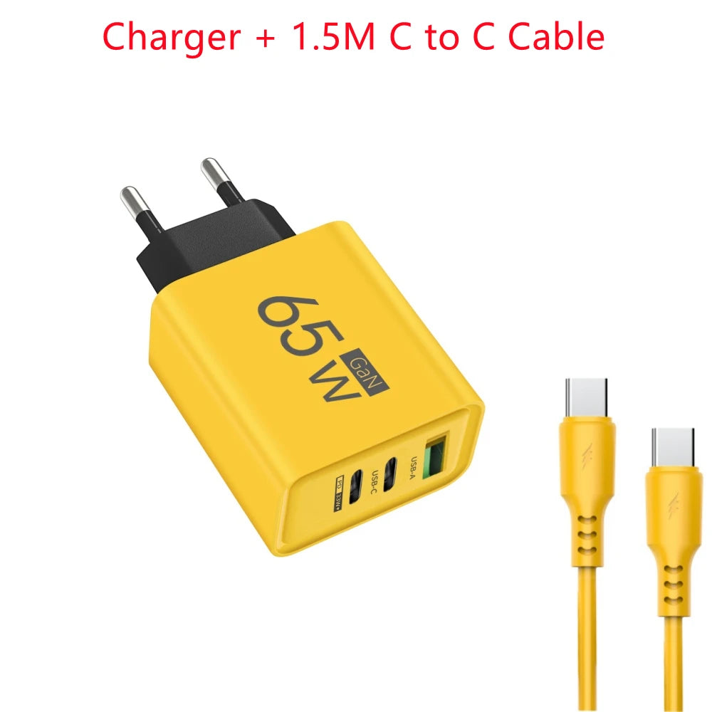 65W Lightning 3-Port Adapter - Charging Box/Plug (1 USB-A Port, 2 USB-C Ports)