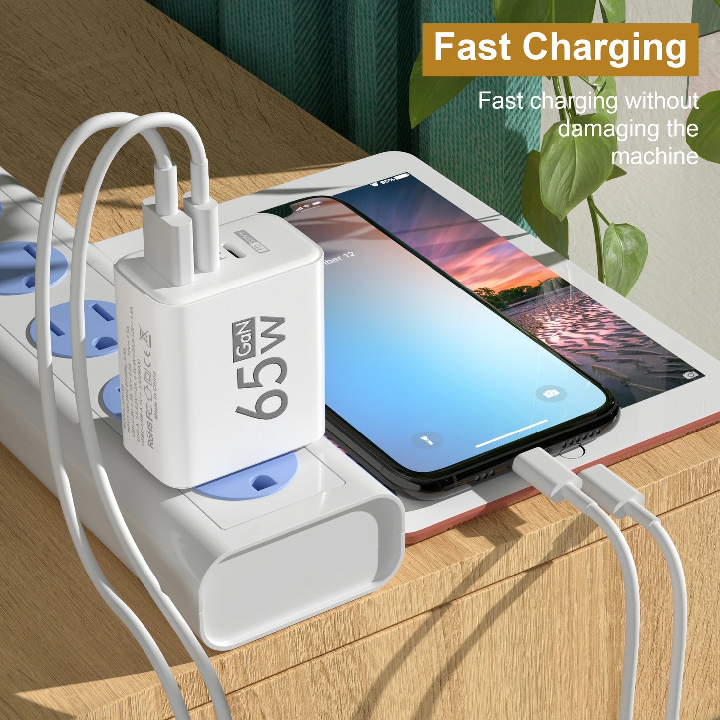 65W Lightning 3-Port Adapter - Charging Box/Plug (1 USB-A Port, 2 USB-C Ports)