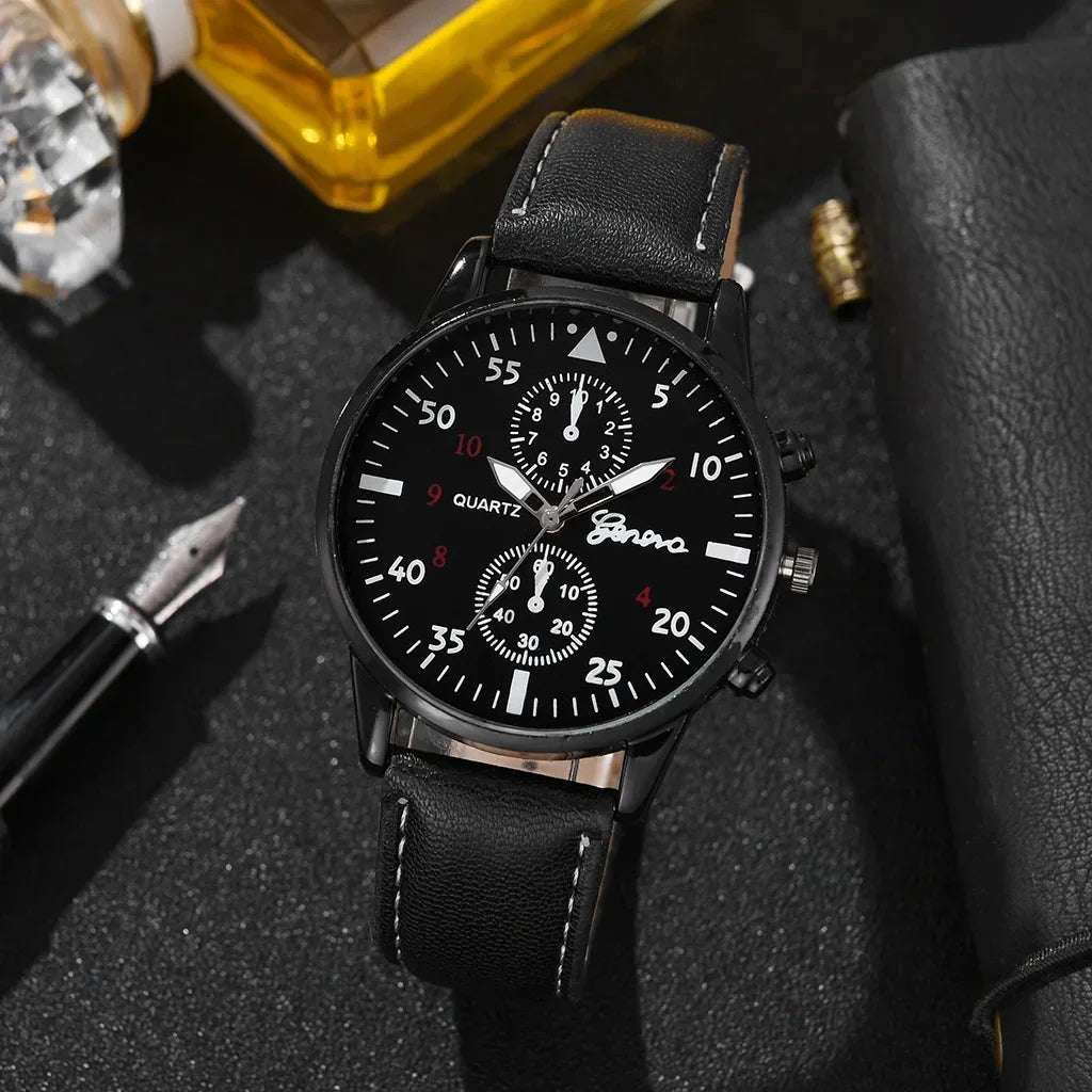 4/2/1pcs Men Sports Watches Set Man Business Quartz Wristwatch Luxury Brown Leather Bracelet Men Casual Clock Watch(no Box)