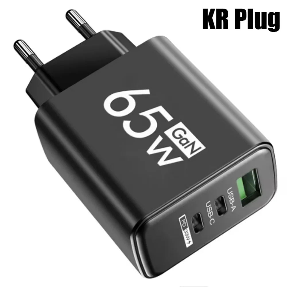 65W Lightning 3-Port Adapter - Charging Box/Plug (1 USB-A Port, 2 USB-C Ports)
