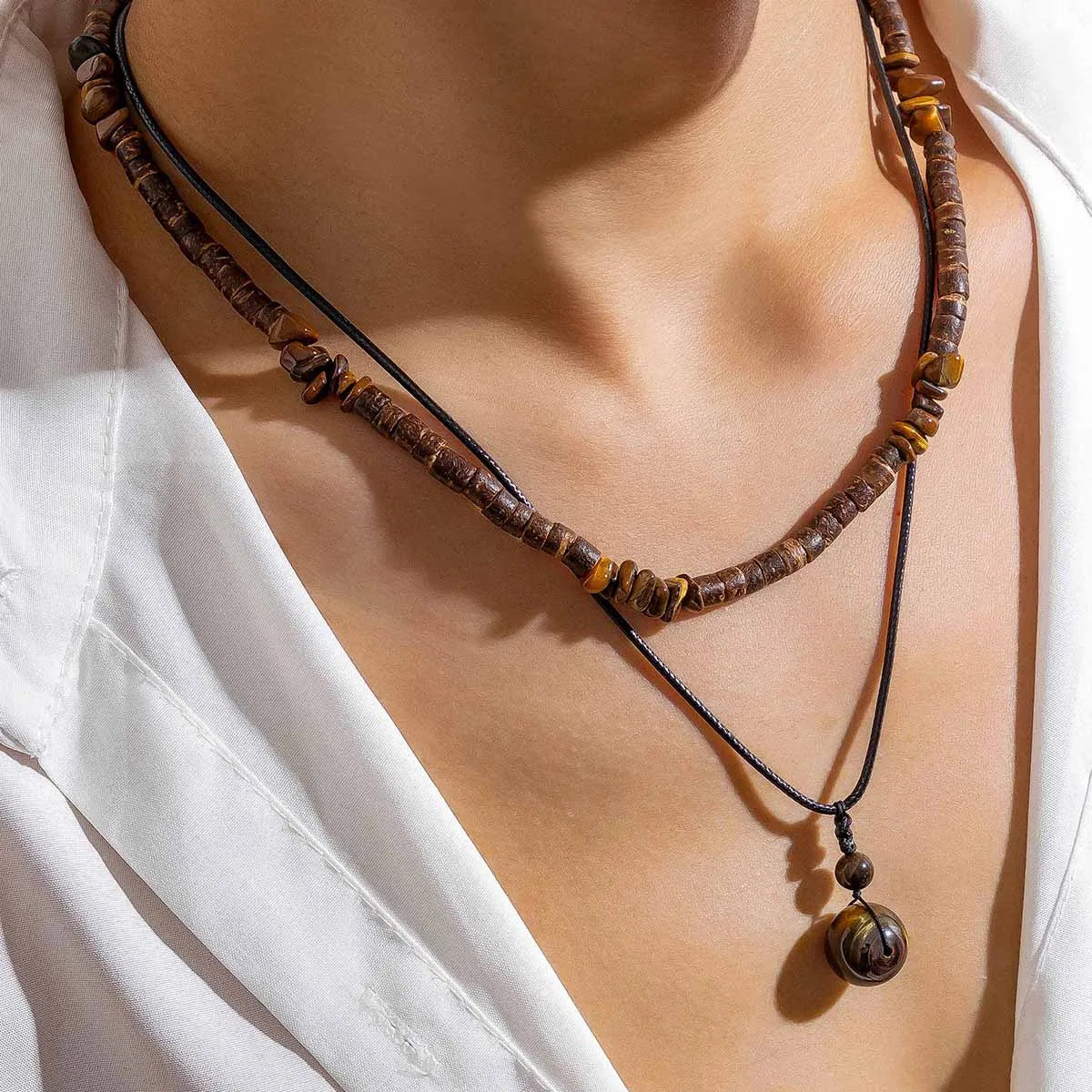 Men's Mali Necklace - 2pc Wooden/Stone Necklaces