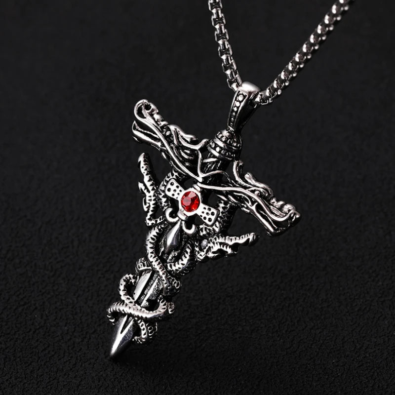 Men's Mali Necklace - Double-Dragon Sword Pendant