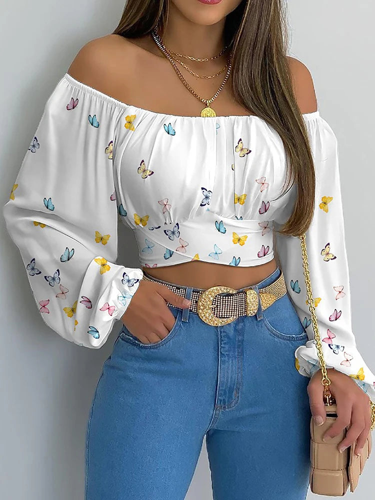 Y2K Women's Cropped Loose Lantern Blouse