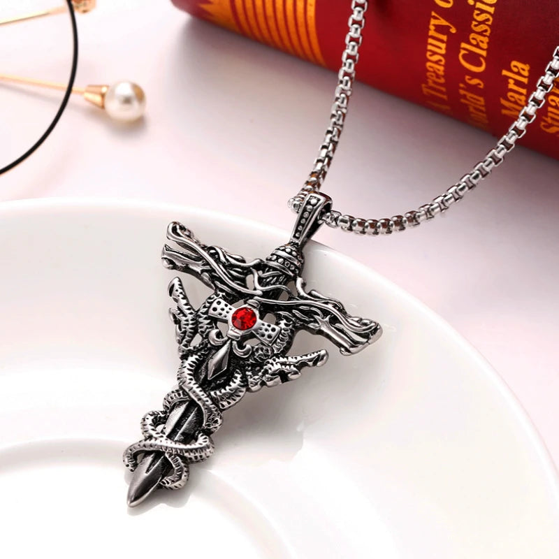 Men's Mali Necklace - Double-Dragon Sword Pendant