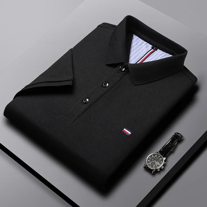 Men's Fitted Short Sleeve Casual Embroidered Polo