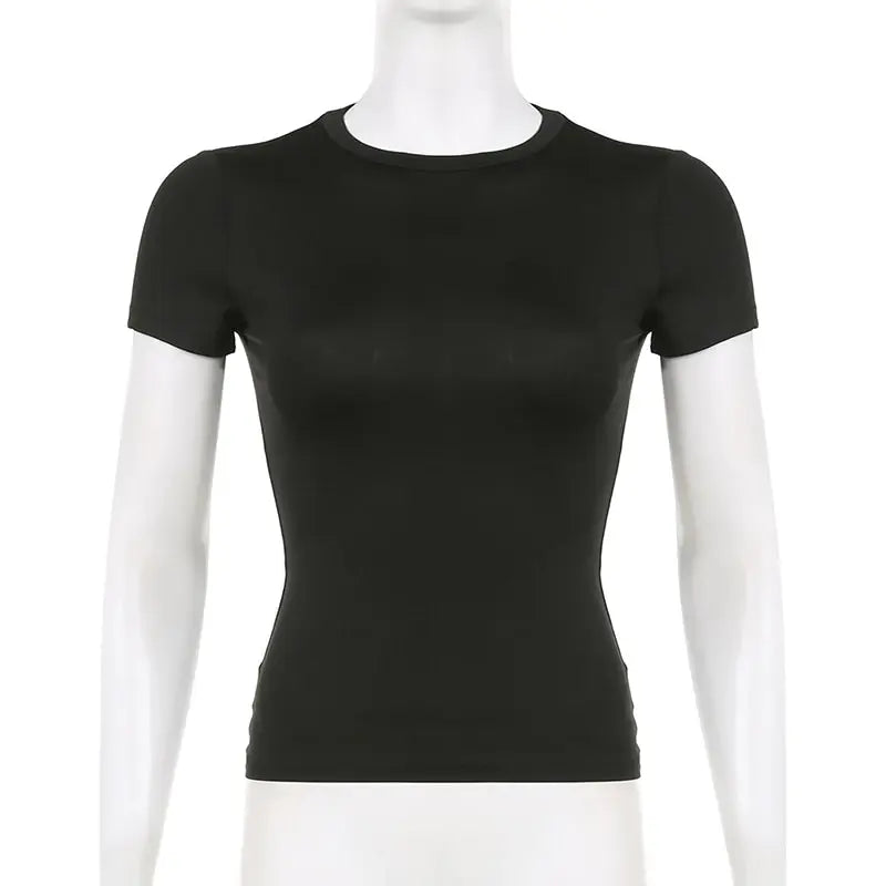 Basic Solid Crop Top Short Sleeve Crewneck Skinny T-shirt Summer Casual Tee for Women Y2K Vintage Top Harajuku Streetwear