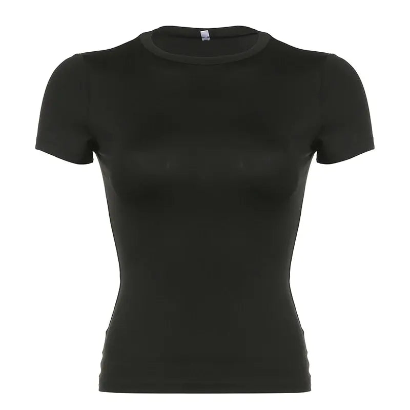 Basic Solid Crop Top Short Sleeve Crewneck Skinny T-shirt Summer Casual Tee for Women Y2K Vintage Top Harajuku Streetwear