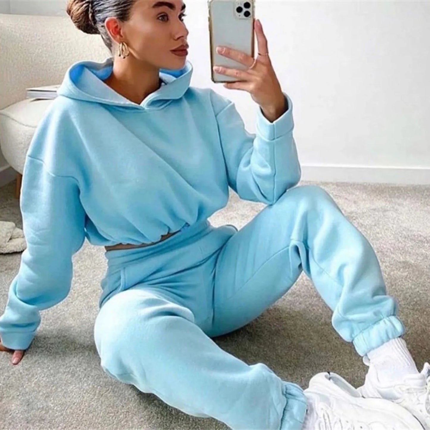 Y2K Loose-Fit Crop Top Tracksuit Set - 2pc