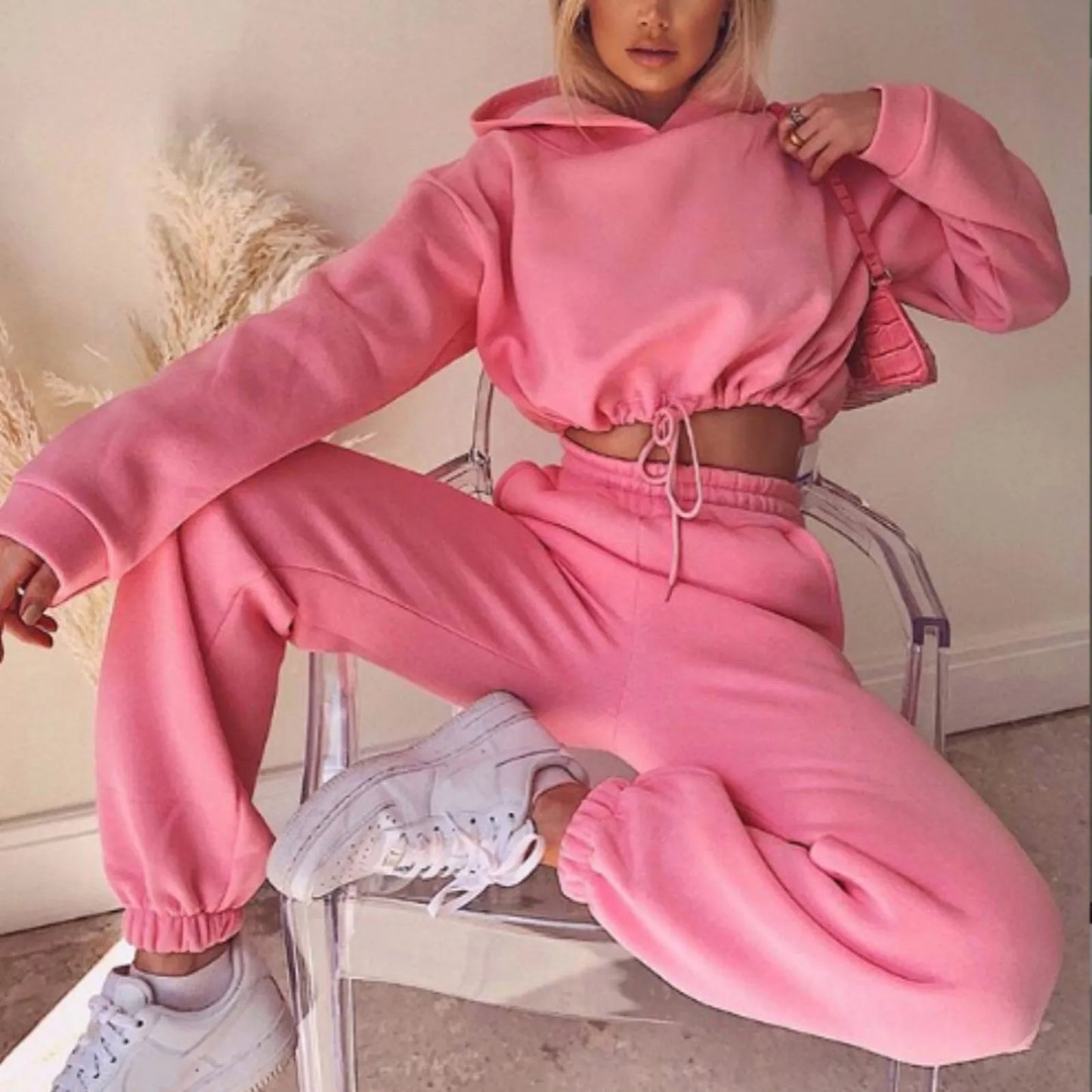 Y2K Loose-Fit Crop Top Tracksuit Set - 2pc