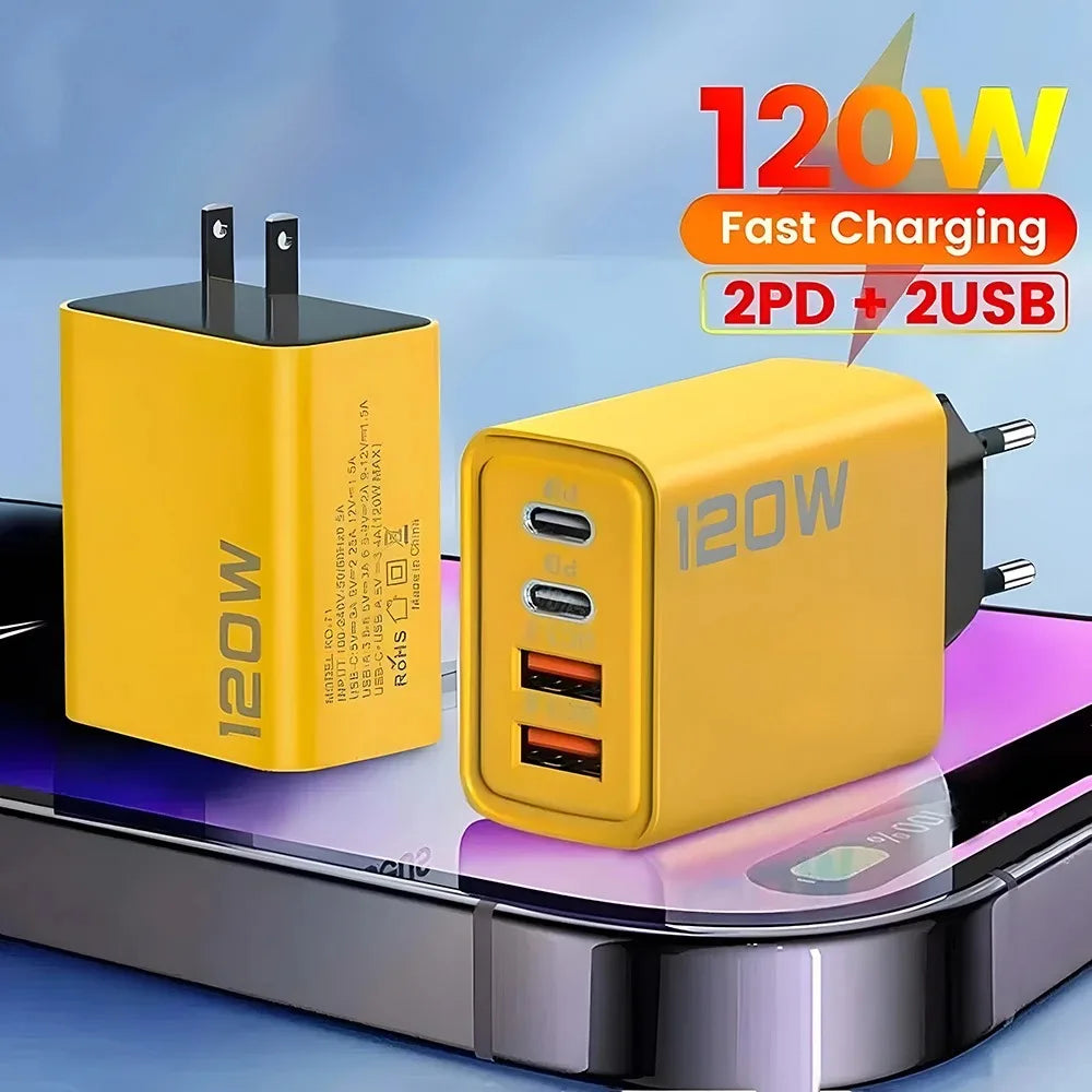 120W Lightning 4-Port Adapter - Charging Box/Plug (2 USB-A Ports, 2 USB-C Ports)