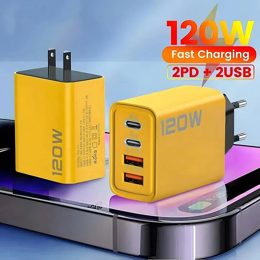 120W Lightning 4-Port Adapter - Charging Box/Plug (2 USB-A Ports, 2 USB-C Ports)
