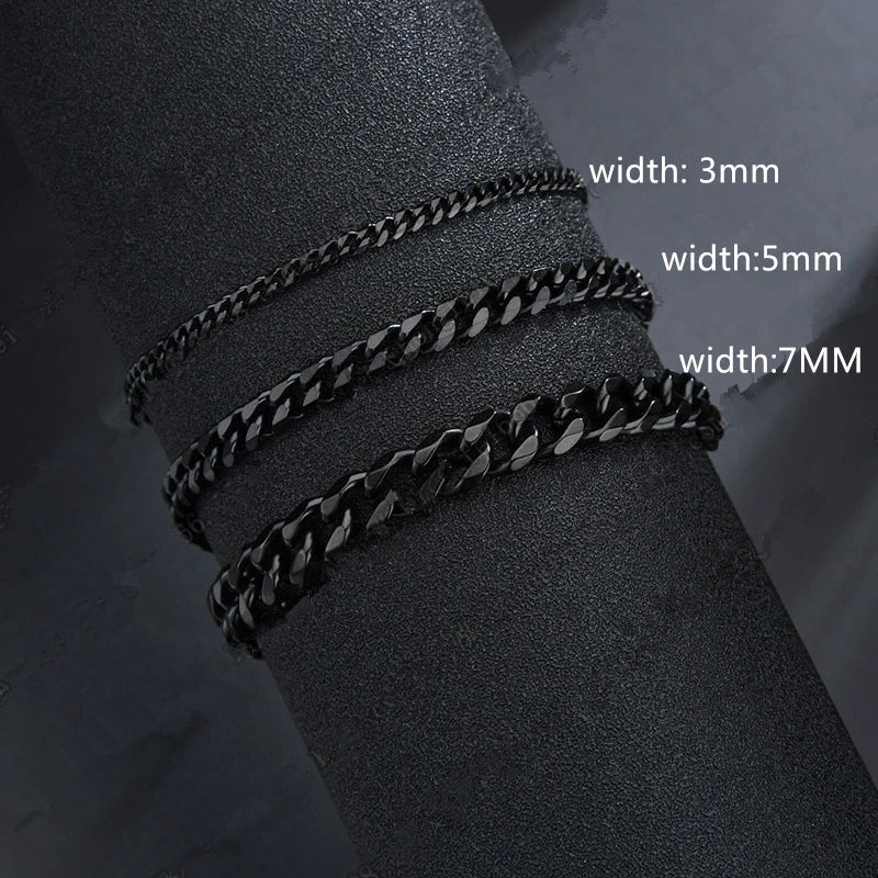 New Trendy Cuban Chain Men Bracelet Classic Stainless Steel 3/5/7mm Width Chain Bracelet For Men Women Jewelry Gift