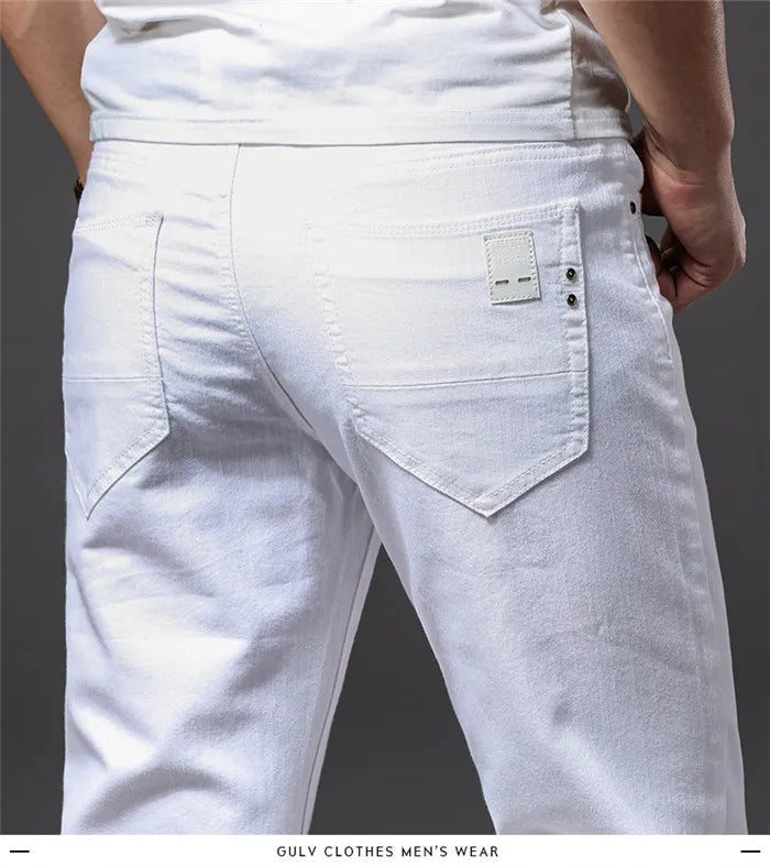 Men White Jeans Fashion Casual Classic Style Slim Fit Soft Trousers Male Brand Advanced Stretch Pants