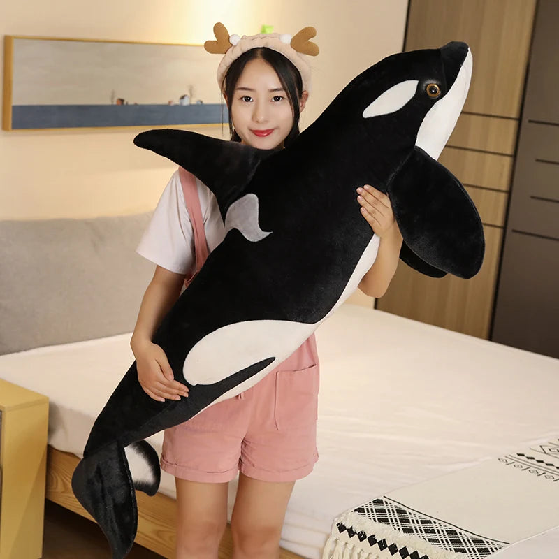 50cm-130cm Lifelike Orcinus Orca Black Whale Plush Toys Big Fish Cloth Doll Shark Stuffed Sea Animals Children Birthday Gift