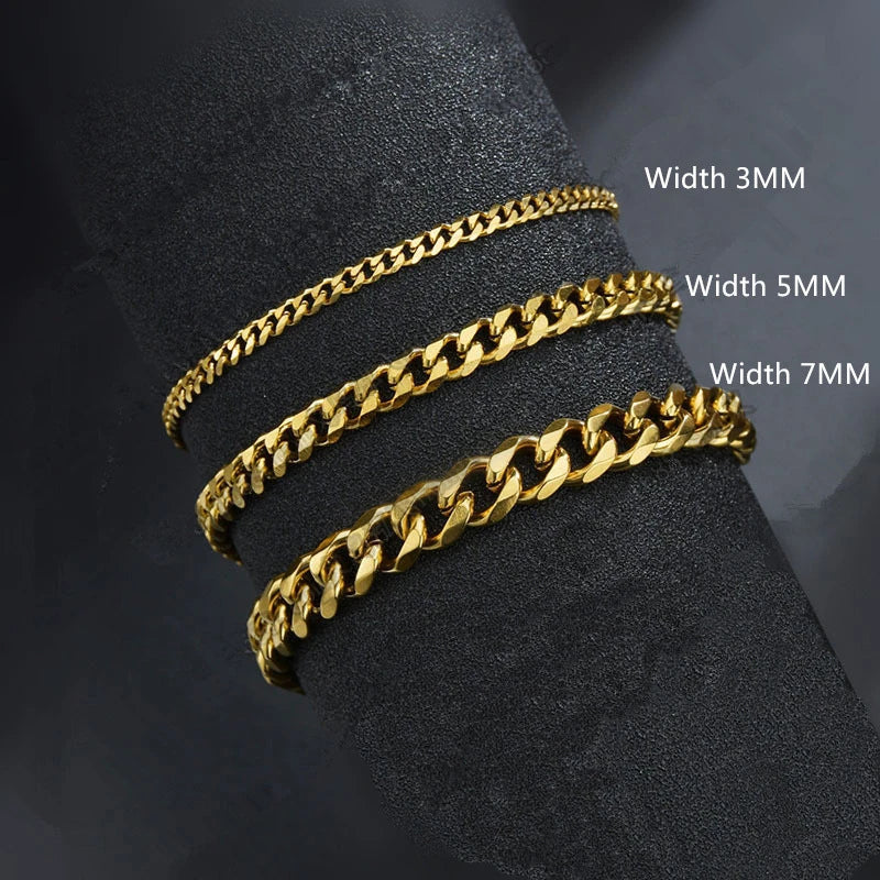 New Trendy Cuban Chain Men Bracelet Classic Stainless Steel 3/5/7mm Width Chain Bracelet For Men Women Jewelry Gift