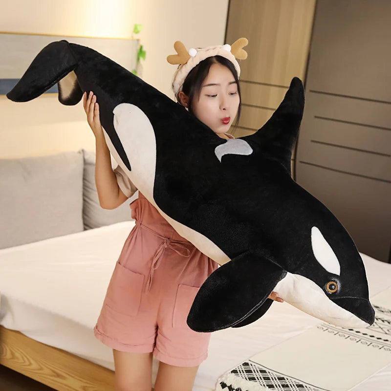 50cm-130cm Lifelike Orcinus Orca Black Whale Plush Toys Big Fish Cloth Doll Shark Stuffed Sea Animals Children Birthday Gift