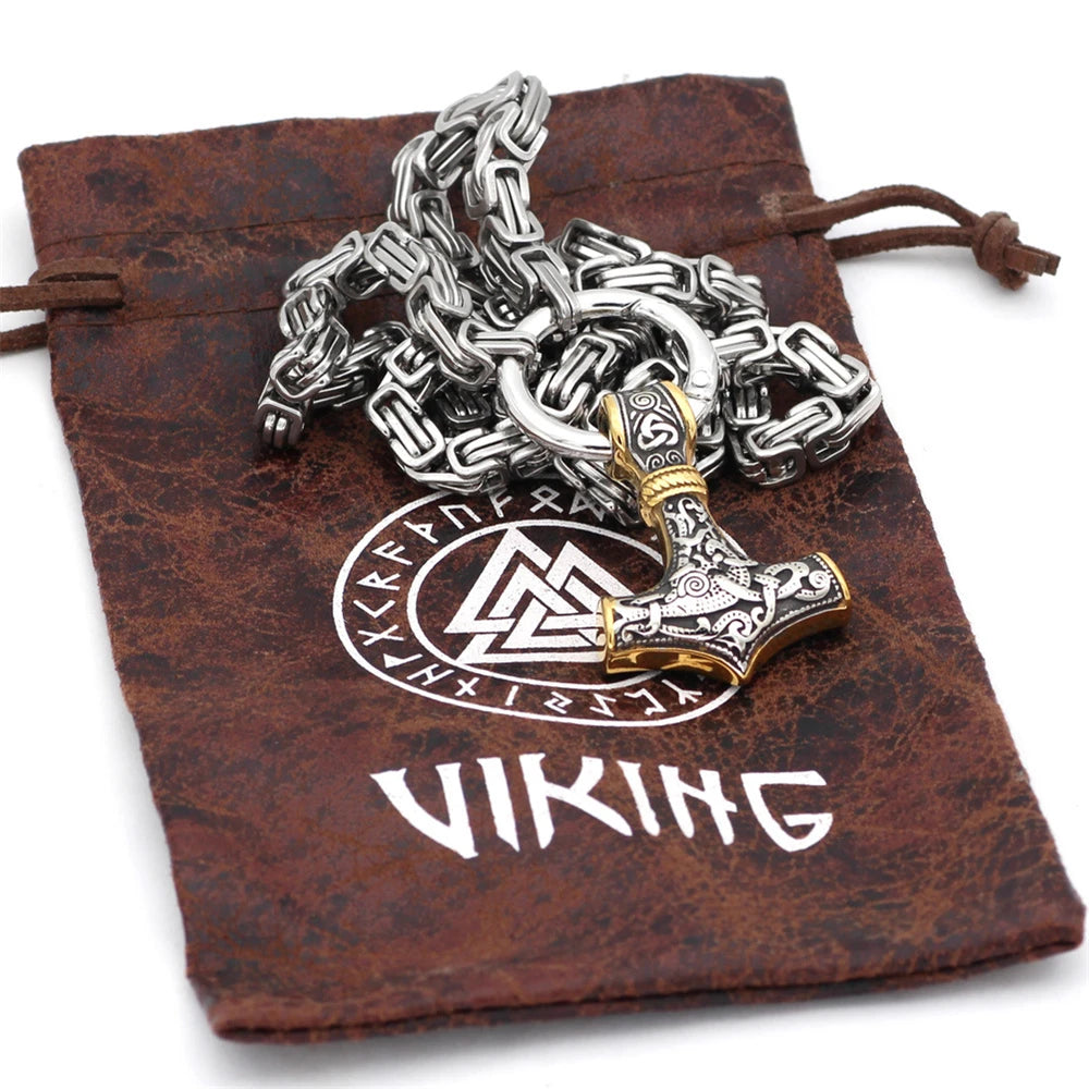 Norse - Skoll & Hati with Thors Hammer Heavy-Weight Viking Necklace