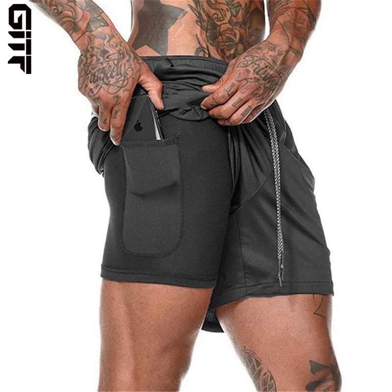 2020 NEW Men's Running Shorts Mens 2 in 1 Sports Shorts Male double-deck Quick Drying Sports men Shorts Jogging Gym Shorts men